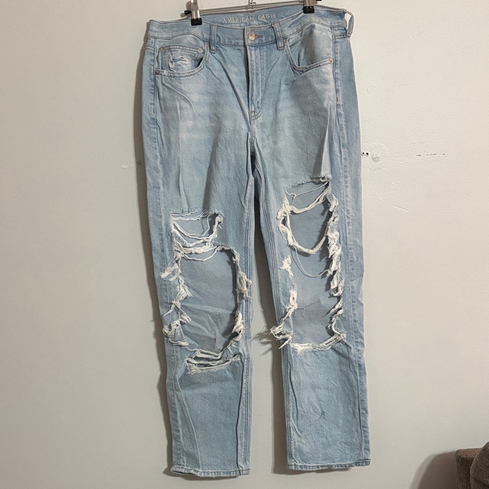 American Eagle Outfitters Ripped Light Blue Boyfriend Jeans
